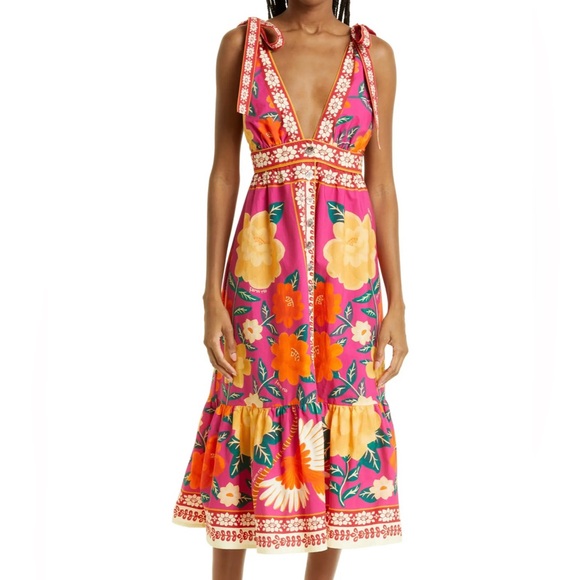 NWT FARM Rio Flower Tapestry Midi Dress in FLOWERS TAPESTRY PINK! - Picture 4 of 7